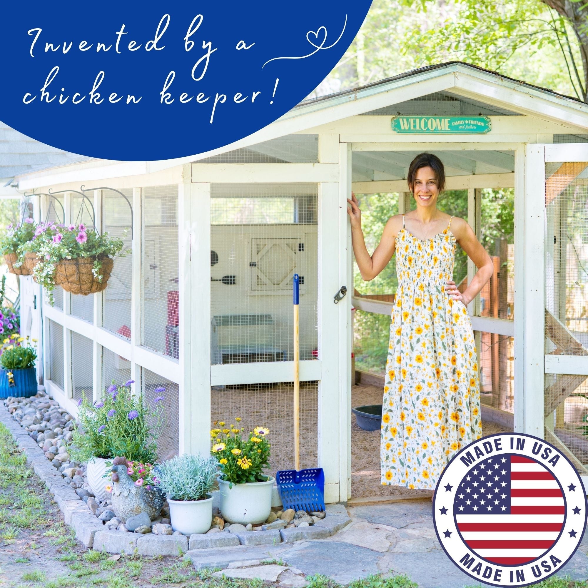 The Coop Scoop® Shelf | 2-in-1 Chicken Poop Scoop & Rake | 10" Handle Large Hand Shovel For Chicken Coop Shelves