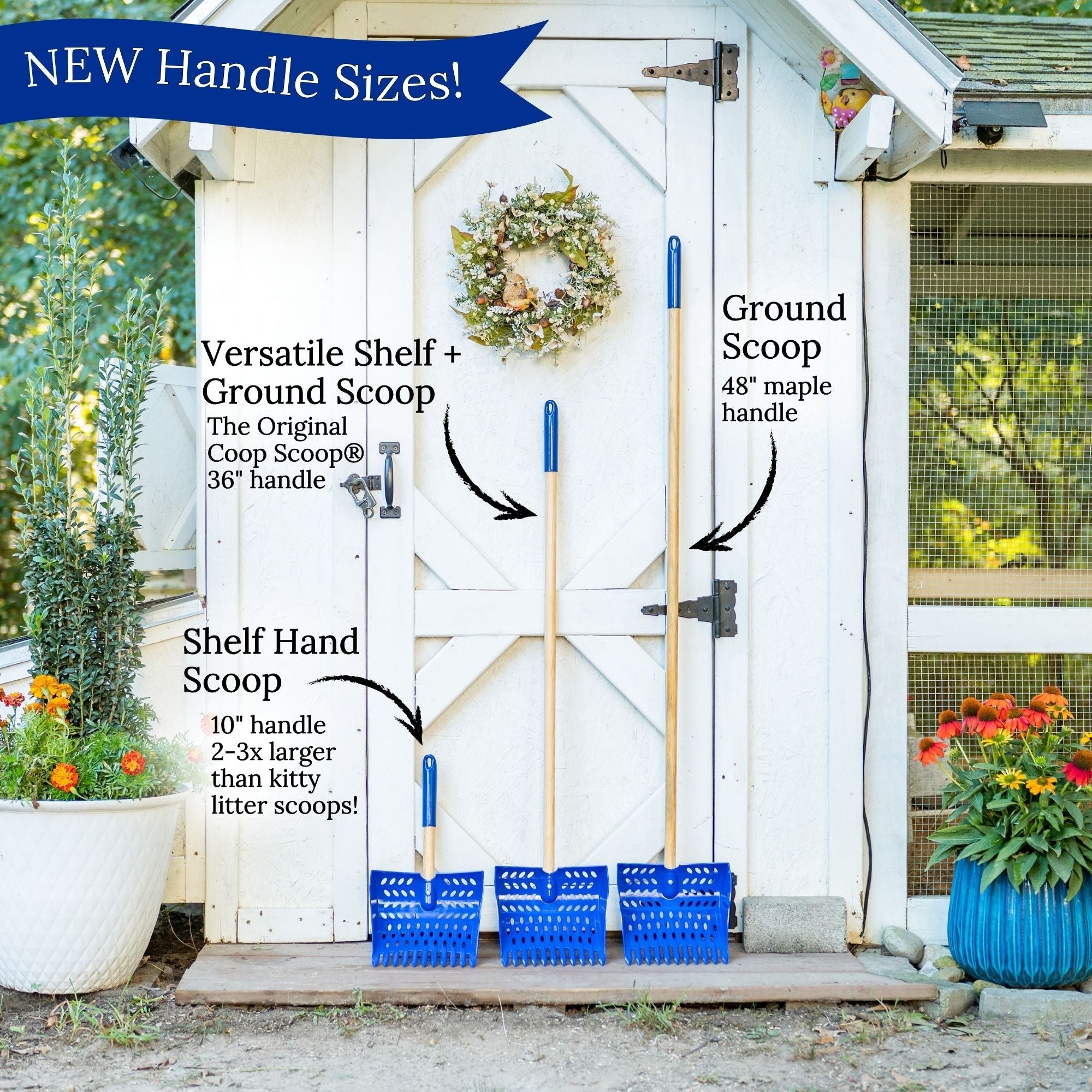 The Coop Scoop® Shelf | 2-in-1 Chicken Poop Scoop & Rake | 10" Handle Large Hand Shovel For Chicken Coop Shelves