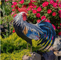 Tall Painted Iron Rooster Lawn Decoration "Brooks"