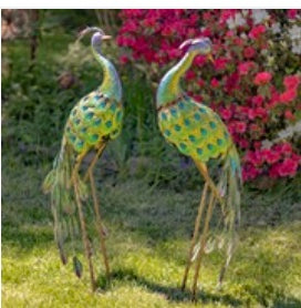 Set of 2 41" Tall Blue & Green Colorful Metal Peacocks with Acrylic Accents