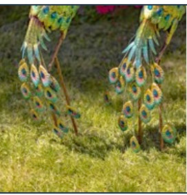 Set of 2 41" Tall Blue & Green Colorful Metal Peacocks with Acrylic Accents