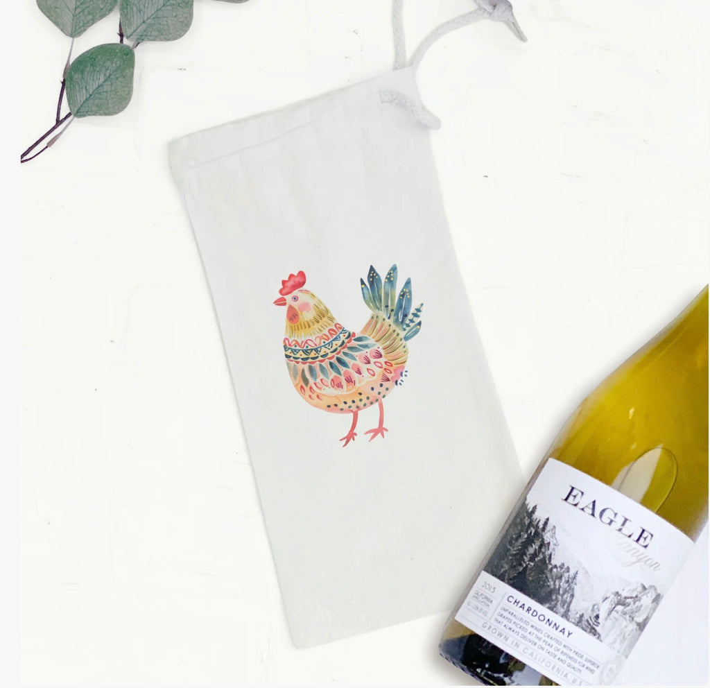 Watercolor Chicken Wine Bottle Bag