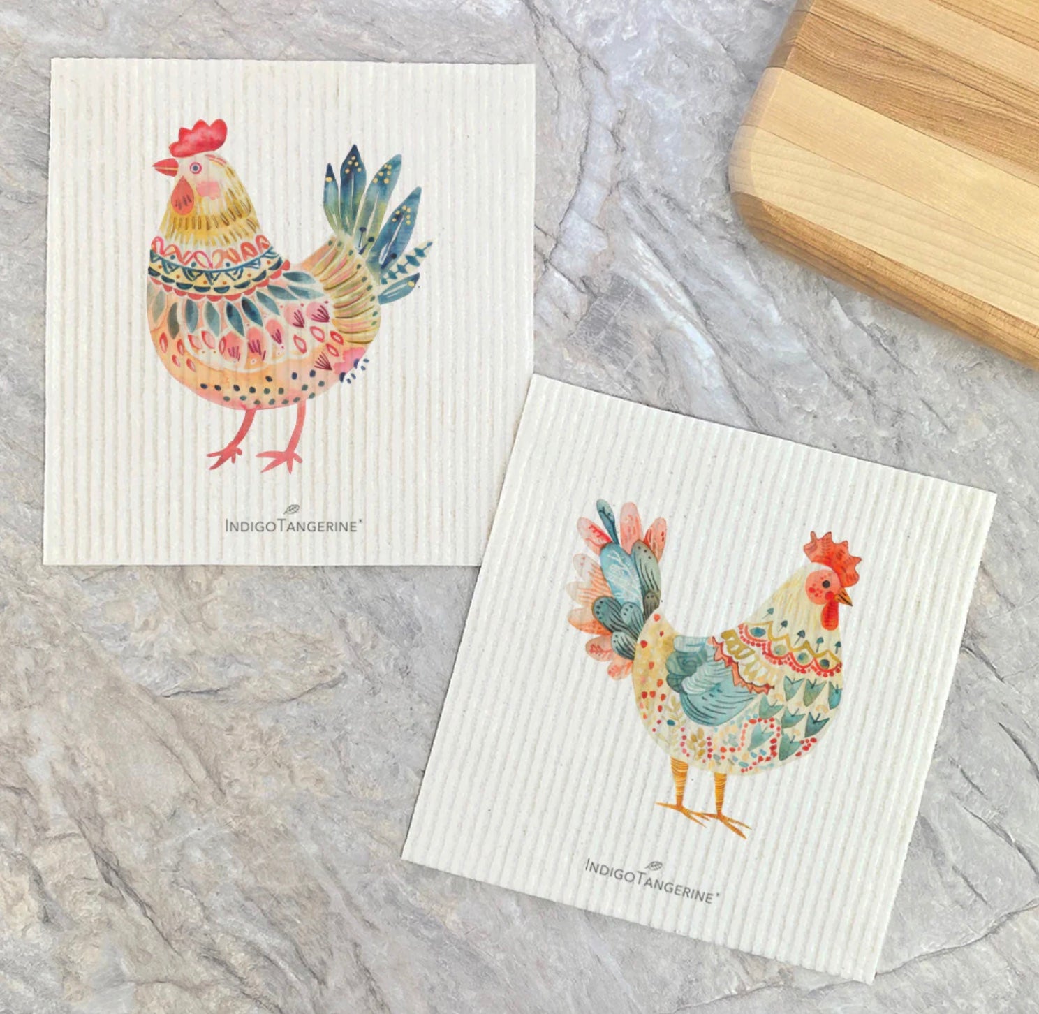 Folk Art Chickens Swedish Dish Cloths