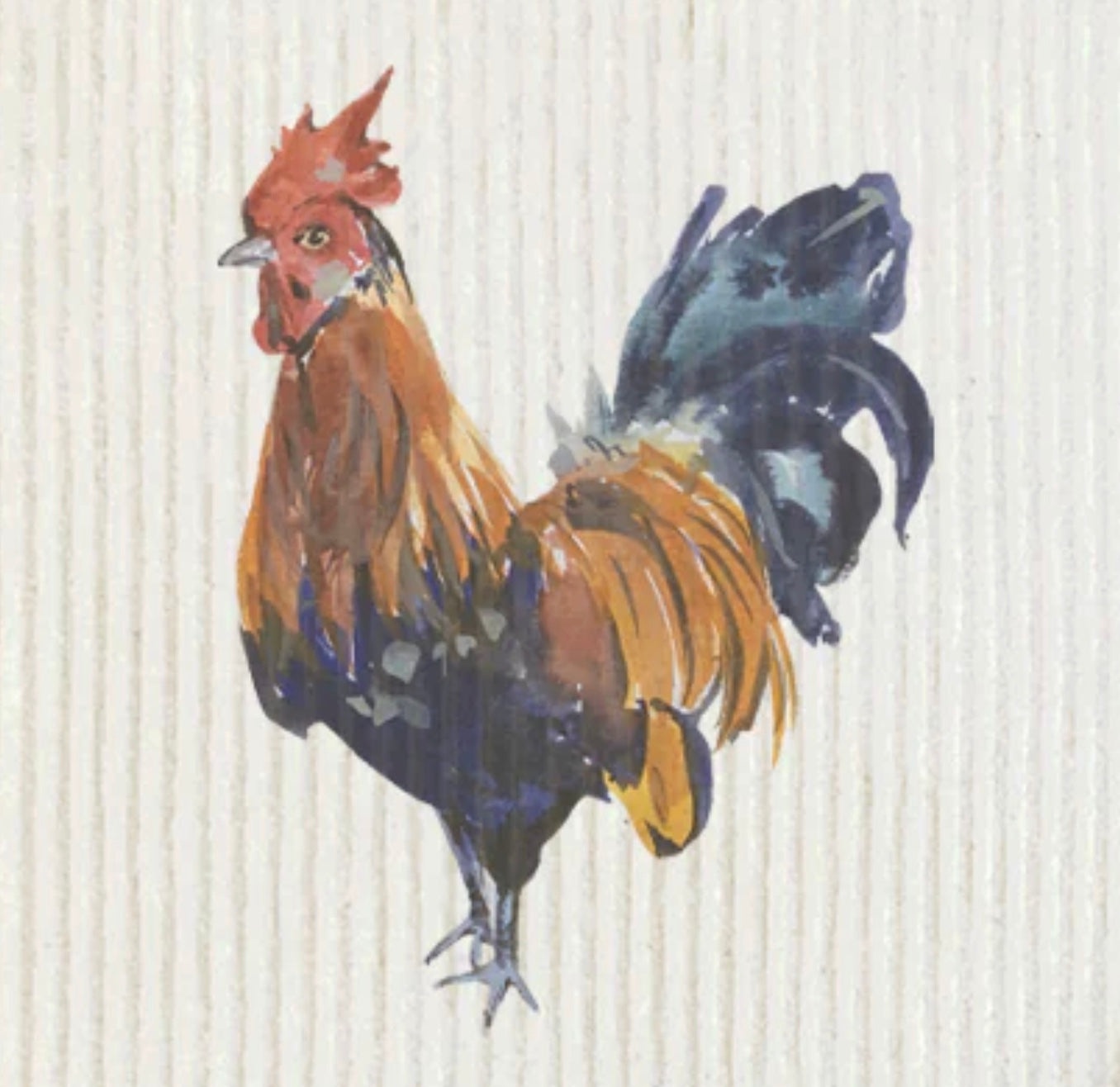 Watercolor Rooster, Hen with Chick Swedish Dish Cloths