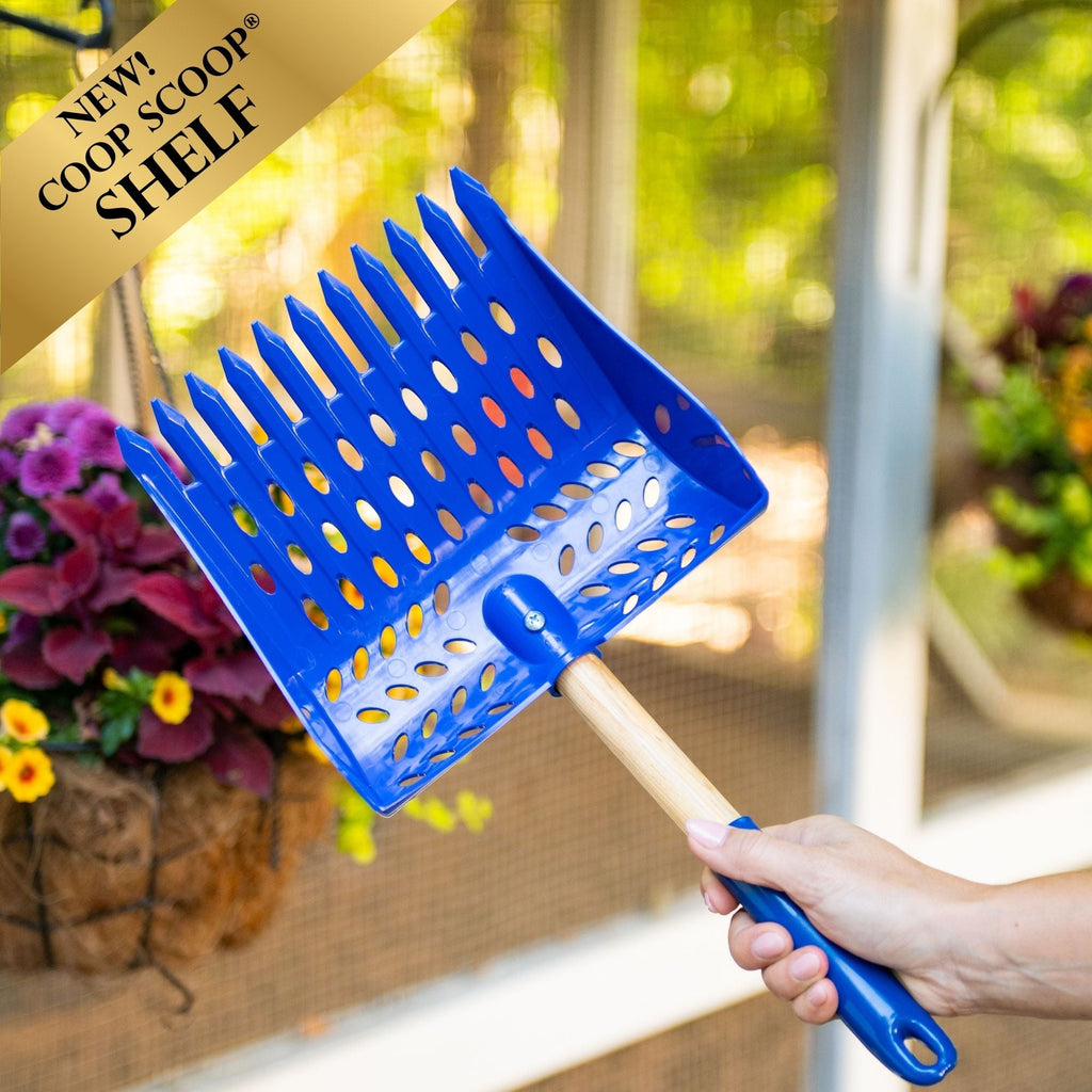 The Coop Scoop® Shelf | 2-in-1 Chicken Poop Scoop & Rake | 10" Handle Large Hand Shovel For Chicken Coop Shelves